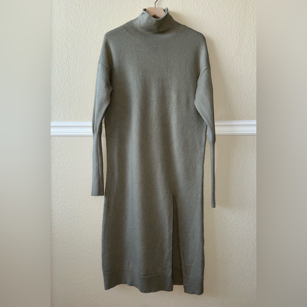 Aritzia Wilfred Merino Wool Sweater Dress Midi Mock Neck Slit Small - Picture 3 of 9